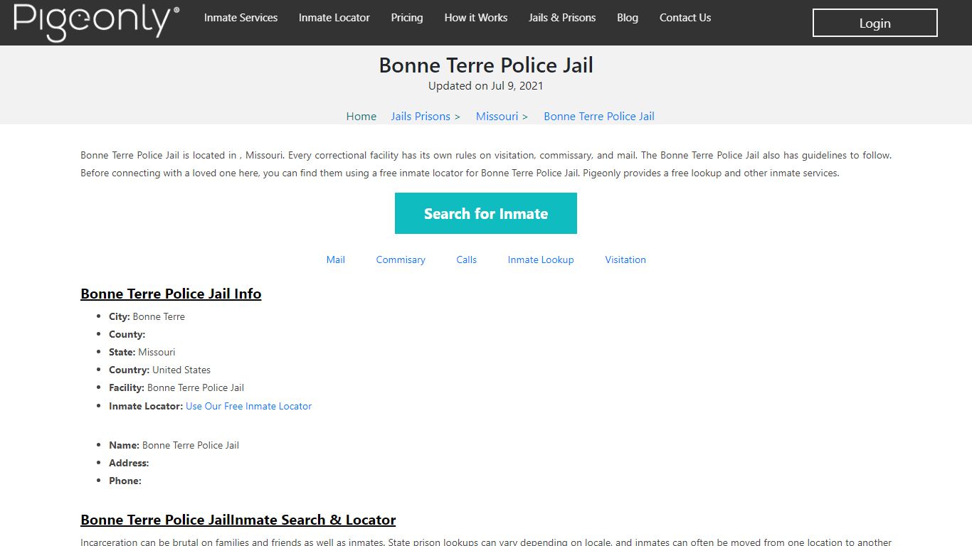 Bonne Terre Police Jail Inmate Lookup | Missouri - Pigeonly