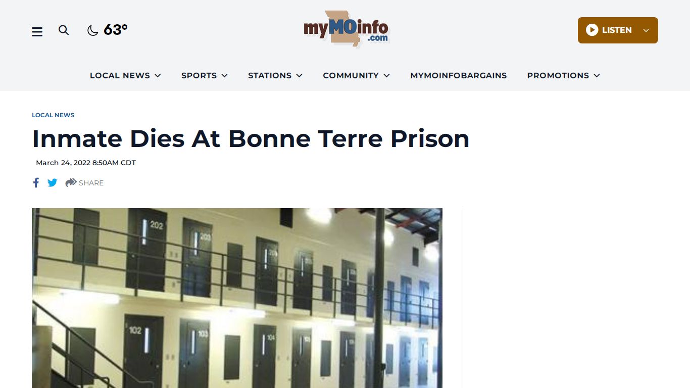 Inmate Dies At Bonne Terre Prison - My Mo Info